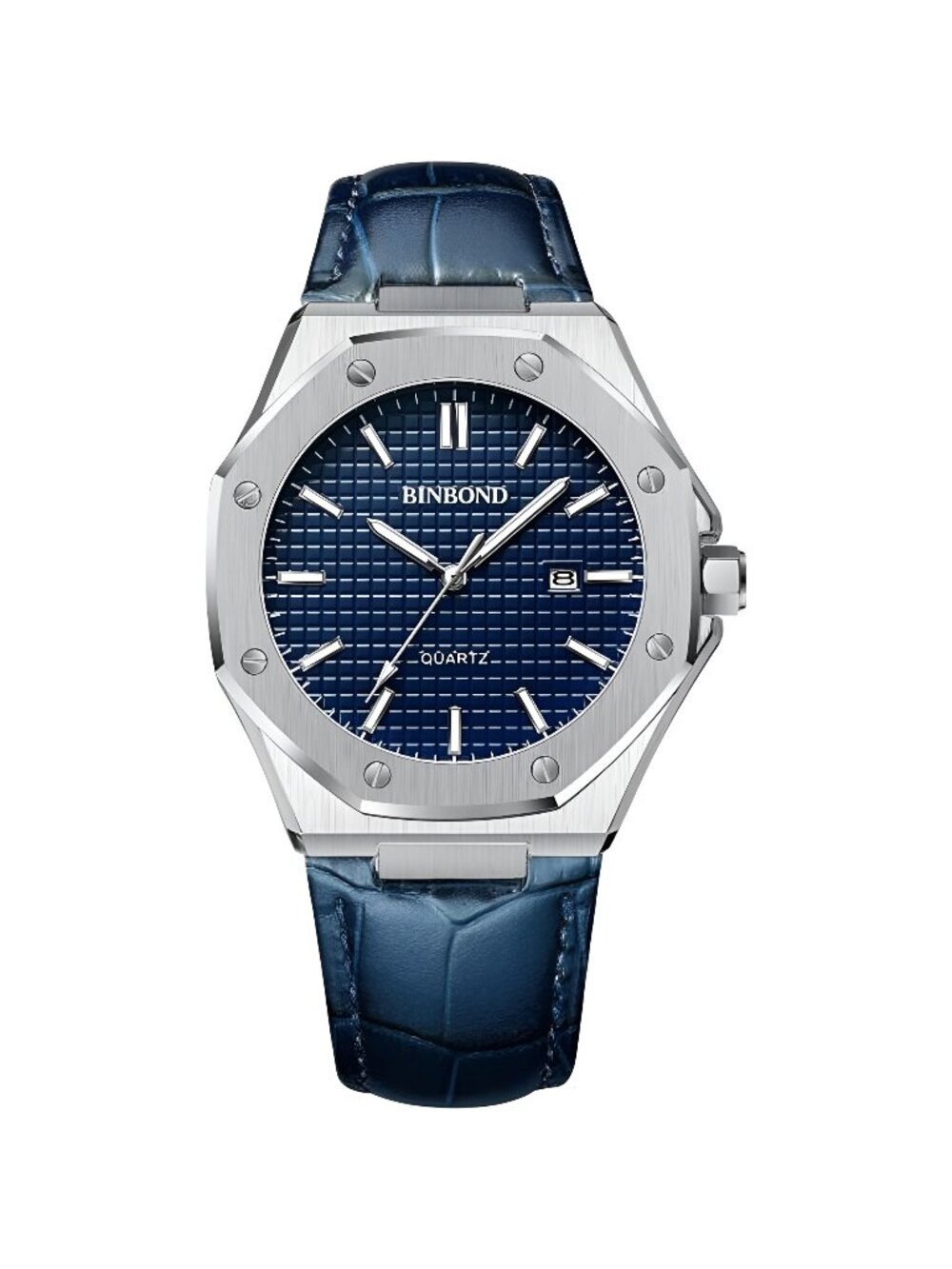 Men's Leather Quartz Watch Octagon Case Analog Display with Date